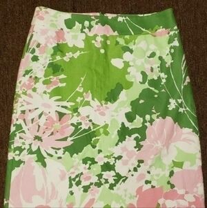 Talbots Skirt Size 4 Pencil Straight Stretch Flower Design Green